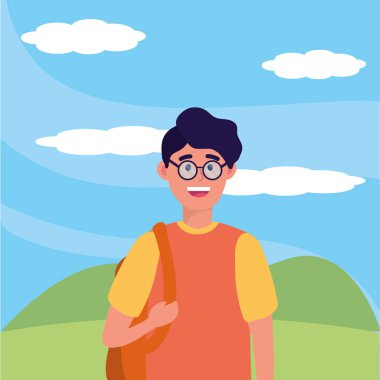 Genç mutlu adam çizgi film