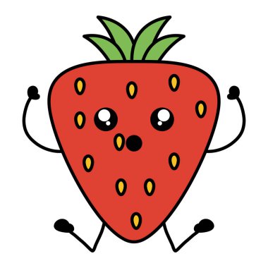 lezzetli çilek meyve kawaii karakter