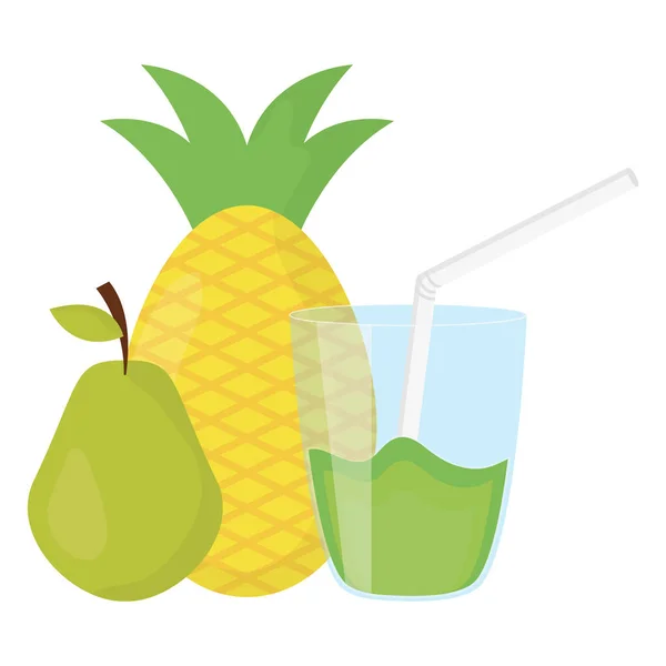 Frutta fresca di ananas e succo di pera in vetro — Vettoriale Stock