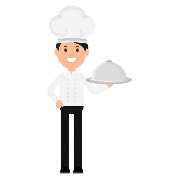 Jeune chef avec serveur plateau — Image vectorielle