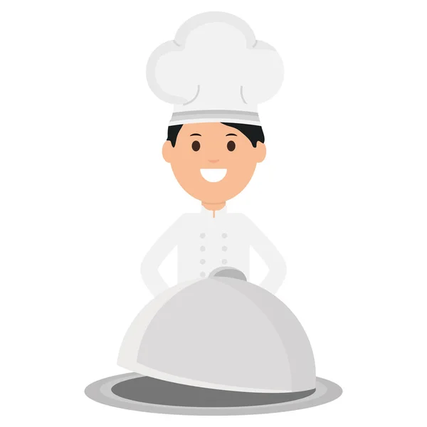 Jovem chef com servidor de bandeja —  Vetores de Stock