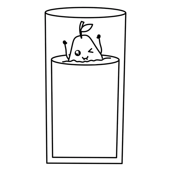 Vaso con jugo de pera fruta fresca kawaii carácter — Vector de stock