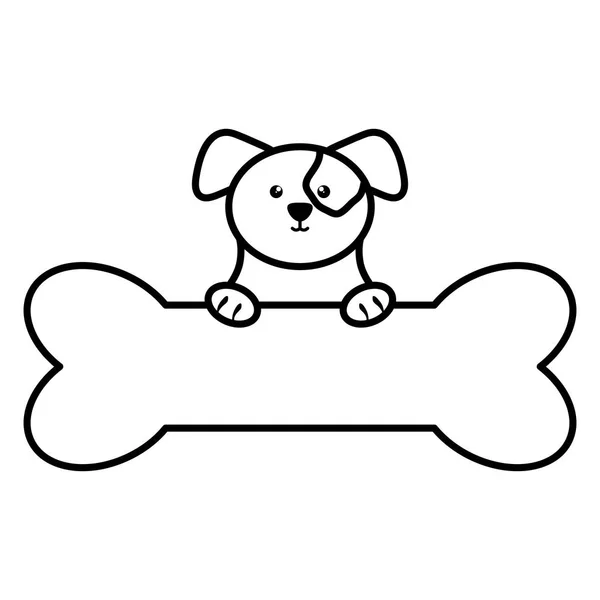Drăguț câine mic animal de companie cu os — Vector de stoc