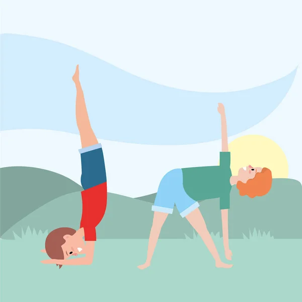 Pareja en forma practicando yoga — Archivo Imágenes Vectoriales