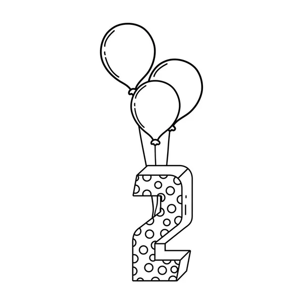 Partyballons Helium mit Kerze Nummer zwei — Stockvektor