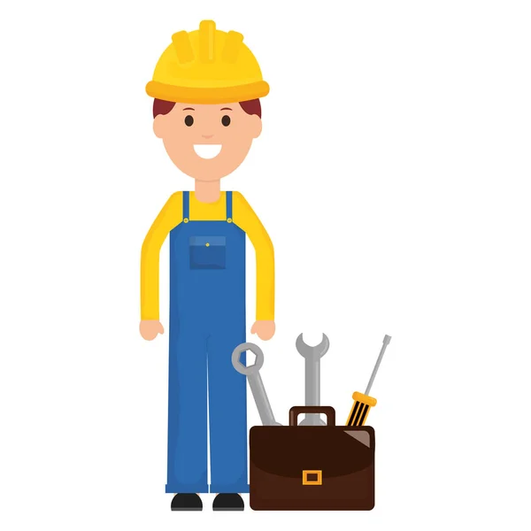 Builder worker with helmet and toolbox — Stock Vector