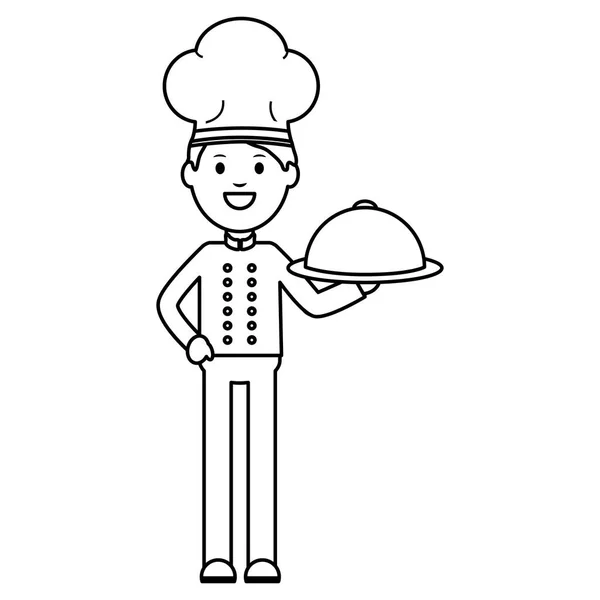 Jeune chef avec serveur plateau — Image vectorielle
