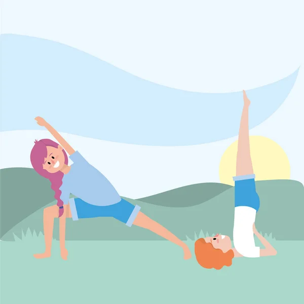Donne in forma che praticano yoga — Vettoriale Stock