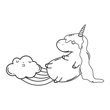 cute unicorn with clouds and rainbow kawaii clipart