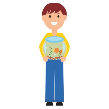 Akvaryum kase ile genç adam