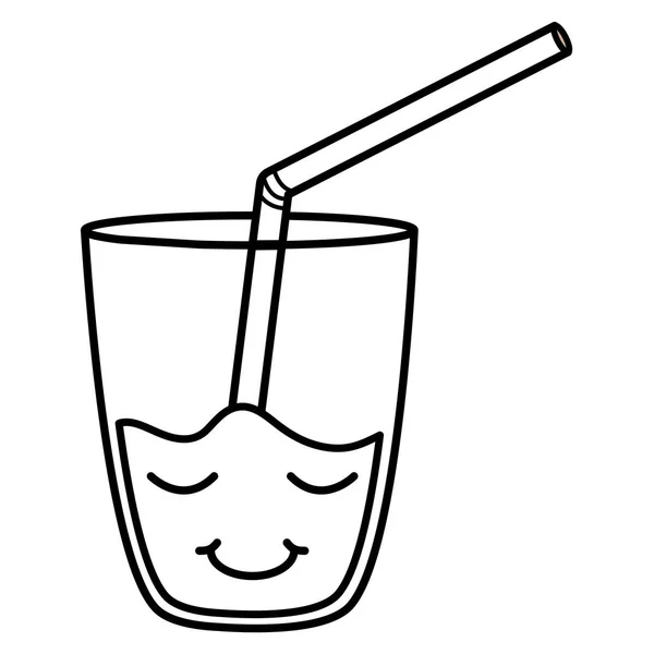 玻璃果汁水果和秸秆卡瓦伊字符 — 图库矢量图片