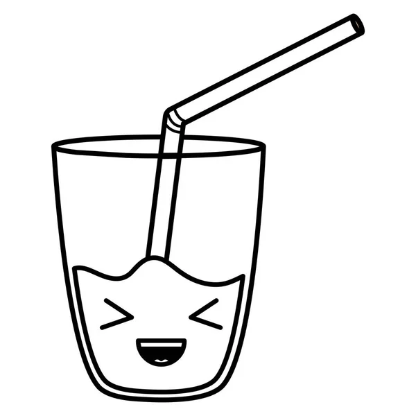 Glas mit Saftfrucht und Strohkawaii-Charakter — Stockvektor