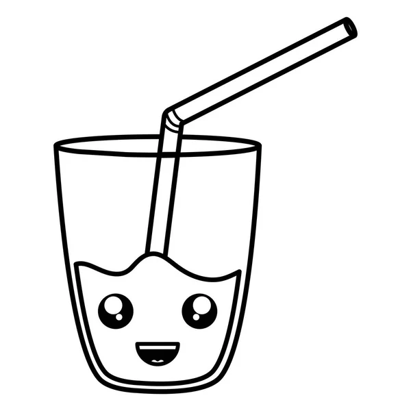 Verre avec jus de fruits et paille kawaii caractère — Image vectorielle
