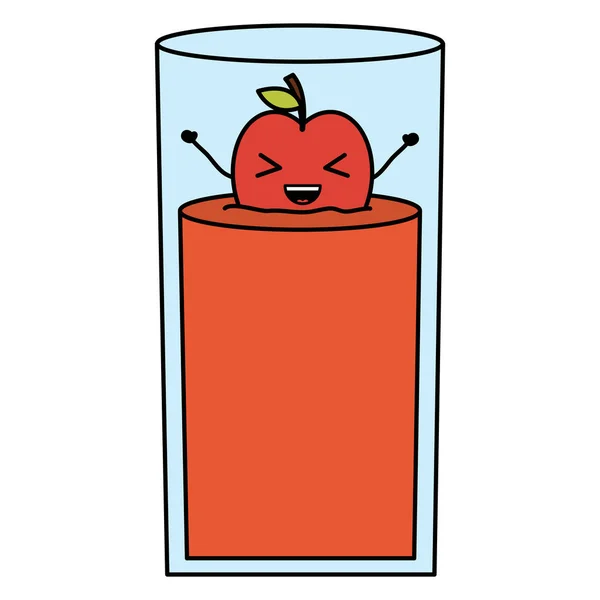 Ποτήρι με χυμό φρέσκων φρούτων μήλο kawaii χαρακτήρα — Διανυσματικό Αρχείο