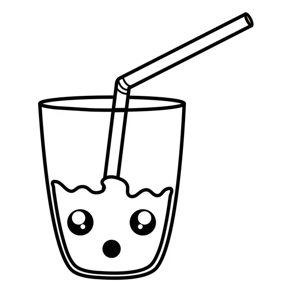 Vaso con jugo de frutas y paja kawaii carácter — Vector de stock