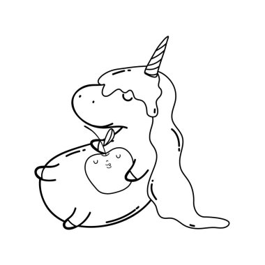 elma Kawaii karakter ile sevimli Unicorn