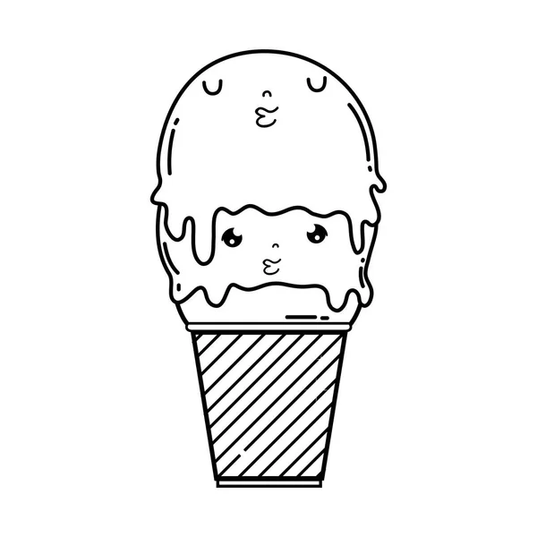 Cute ice cream kawaii character — Stock Vector