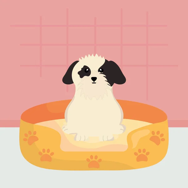 Cachorrinho bonito com caráter de cama — Vetor de Stock