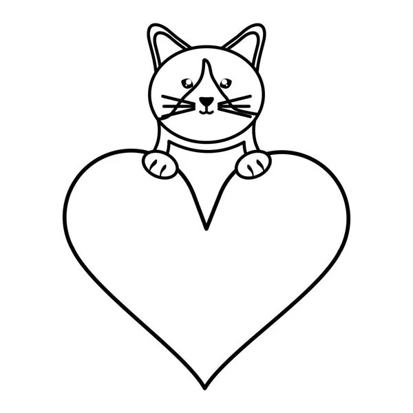 Cute little cat with heart love character — Stock Vector