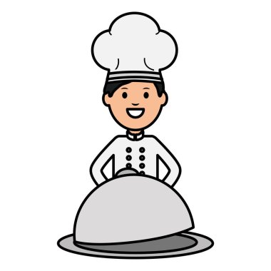 Tepsi sunucu ile genç şef