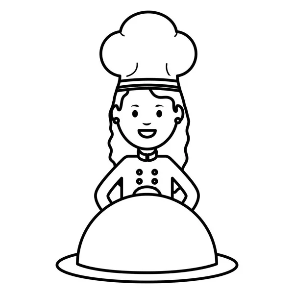 Νεαρή γυναίκα σεφ με διακομιστή δίσκου — Διανυσματικό Αρχείο
