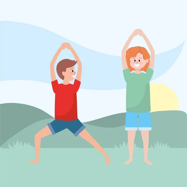 Passen paar praktizerende yoga — Stockvector