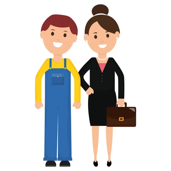 Joven mujer de negocios con constructor constructor — Vector de stock