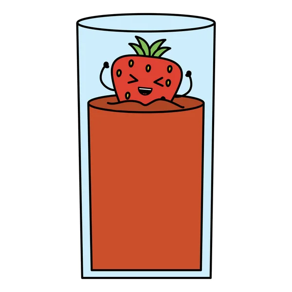 ジュースいちごフルーツ可愛い文字でガラス — ストックベクタ