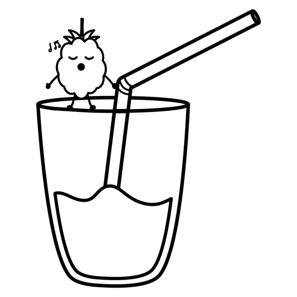 Ποτήρι με χυμό βατόμουρο φρέσκα φρούτα kawaii χαρακτήρα — Διανυσματικό Αρχείο
