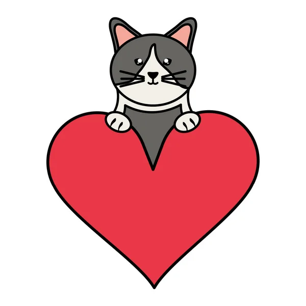 Aranyos kis macska a szív szerelmes karakter — Stock Vector