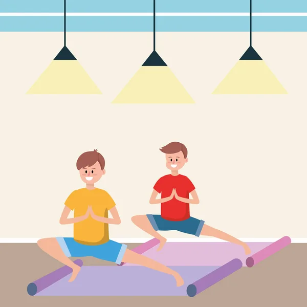 Dopasowanie mężczyzn praktykujących jogę — Wektor stockowy