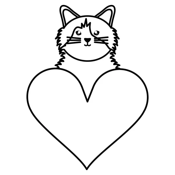心の愛の文字を持つかわいい猫 — ストックベクタ