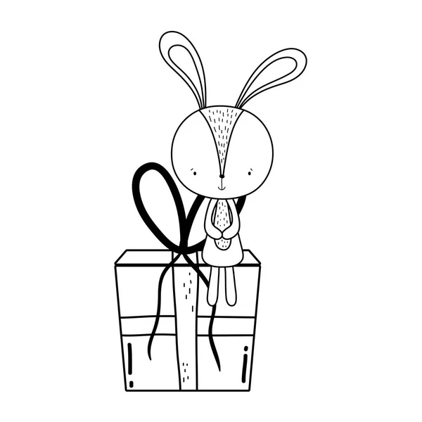 Lindo conejito con carácter de caja de regalo — Vector de stock