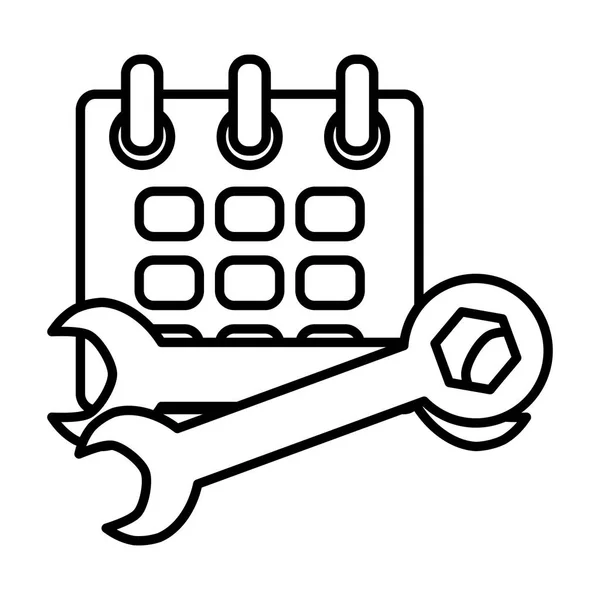 Recordatorio de calendario con llaves llave inglesa — Vector de stock