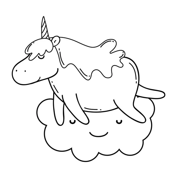 Schattige Eenhoorn met wolk kawaii karakter — Stockvector