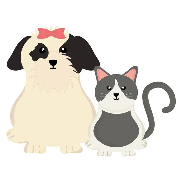 Lindo pequeño gato y perro mascotas — Vector de stock