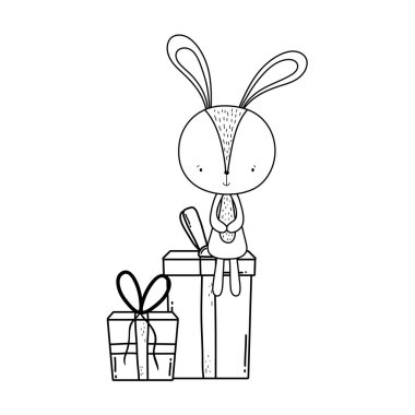 giftbox karakter ile sevimli küçük tavşan