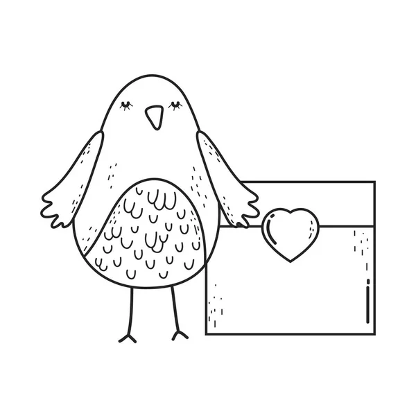 Aranyos kis madár borítékot szép karakter — Stock Vector