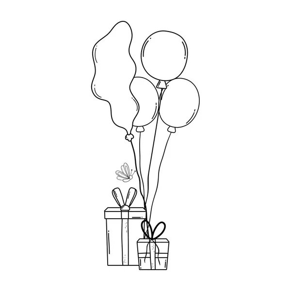 Fiesta globos helio con regalos — Vector de stock