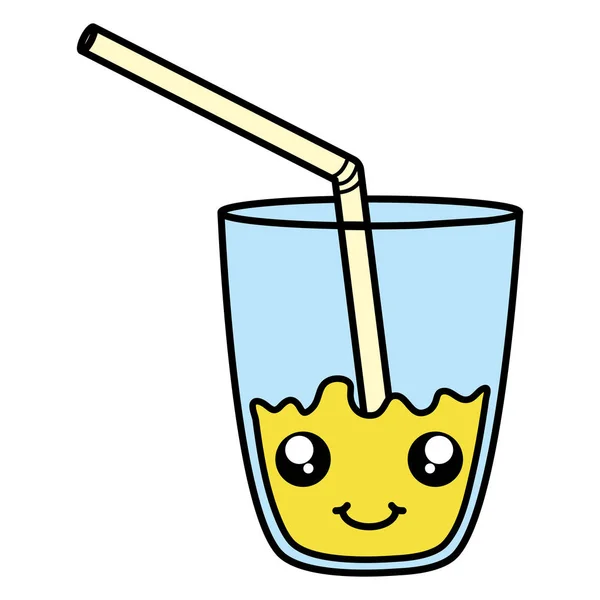 Vaso con jugo de frutas y paja kawaii carácter — Vector de stock