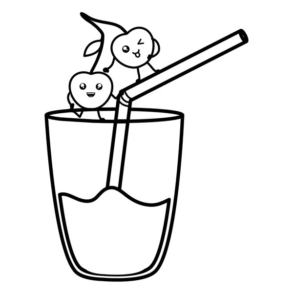 Ποτήρι με χυμό cheeries φρέσκα φρούτα kawaii χαρακτήρα — Διανυσματικό Αρχείο