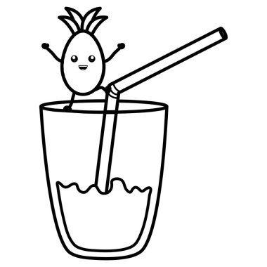 cam suyu Ananas taze meyve kawaii karakteri ile