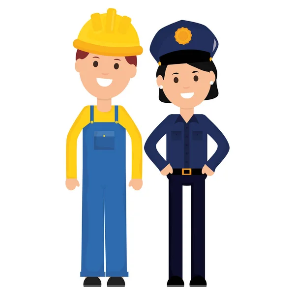 Женщина-полицейский со строителем — стоковый вектор