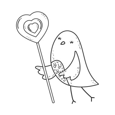kalp güzel karakter ile sevimli küçük kuş