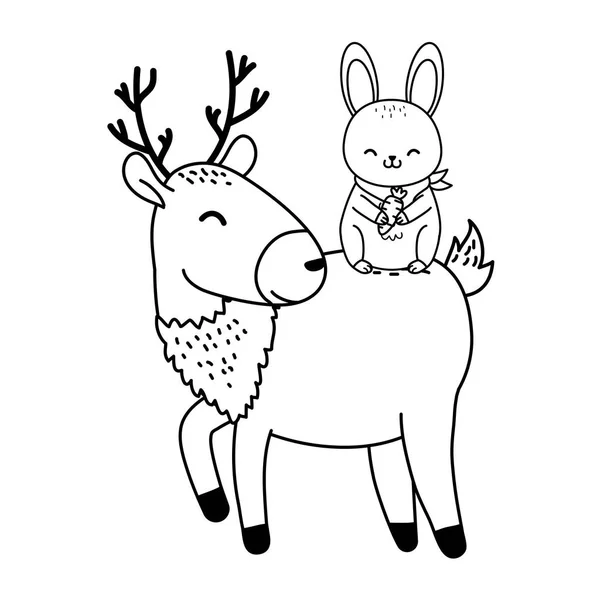 Coelho bonito e personagens renas floresta —  Vetores de Stock