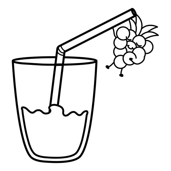 Bicchiere con uva succo di frutta fresca carattere kawaii — Vettoriale Stock