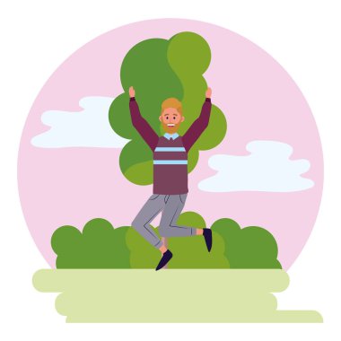 Genç mutlu adam çizgi film