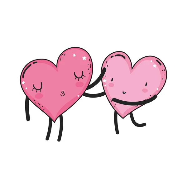 Srdce lásky pár kawaii postavy — Stockový vektor