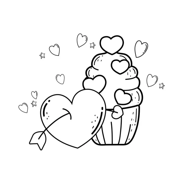 Amour valentines jour cupcake avec coeur et flèche — Image vectorielle