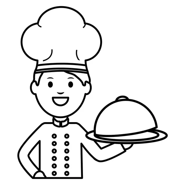 带托盘服务器的年轻厨师 — 图库矢量图片